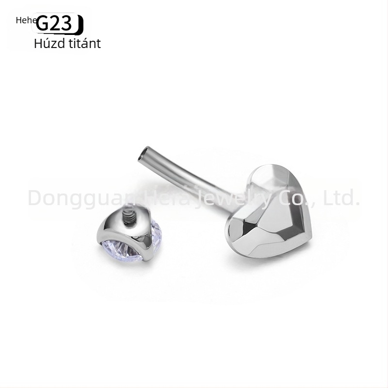 Szív alakú navel piercing titánium ötvözetből, G23 tisztaság, zirkón köves, aranyozott bevésés, uniszex elegáns ékszer