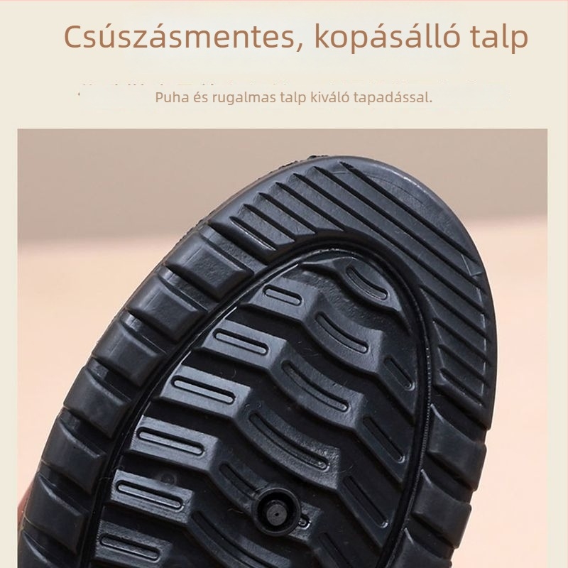 Női téli cipő – felső része szuperrostból, gumí talp, belső plüss bélés, alacsony sarok 1–3 cm, közepes nyílás