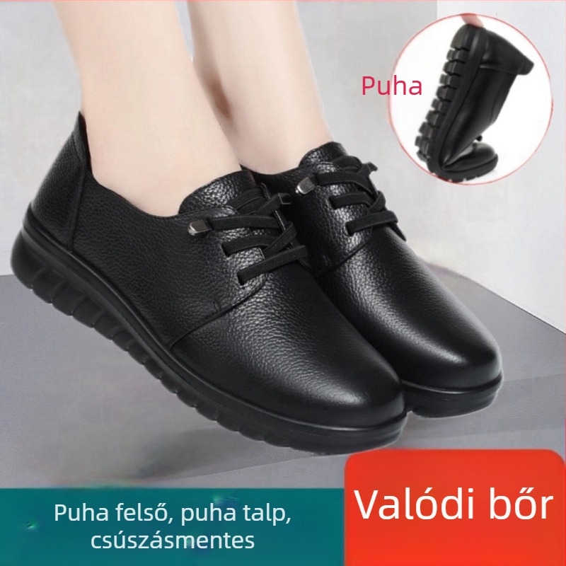 Női bőrcipő mindennapi viselethez, elasztikus pánttal, EVA talpbetét, MD talp, alacsony sarok 1-3 cm