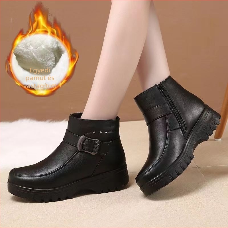 Téli pamutcipő, slip-on, plüss béléssel, csúszásmentes, lapos talp