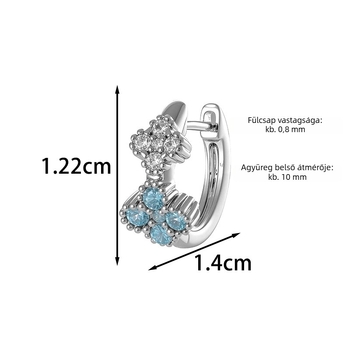 Virág alakú fülbevaló, fehér cirkó kövekkel, diamantbetéttel, uniszex vintage stílus