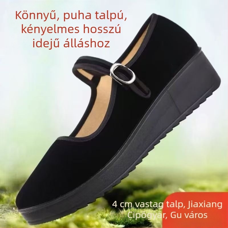 Női velúr platformos cipő, textil bélés, PU talp, csat-zárás