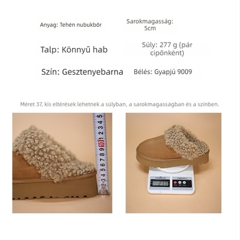 Női téli zárt orrú papucs velúr felsővel és bélésével, 6-8 cm vastag sarok, kerek orr