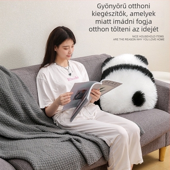 Plüss panda sziluett párna – műszőrös gyapjúhatás, aranyos dekoratív párna kanapéra vagy az ágyhoz, INS stílus