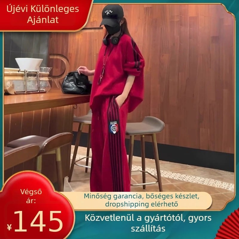 Női két részes casual sportos szett, hosszú ujjú és nadrág, pamut, téli 2024