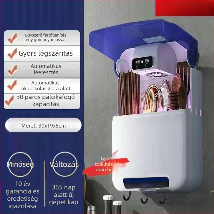 Intelligens multifunkcionális evőpálcika sterilizáló, falra szerelhető tároló (PP anyag, sterilizálás, penészálló)
