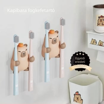 Falra szerelhető fogkefetartó, műanyag, szívókoronggal, fúrás nélkül, karikatúra dizájn