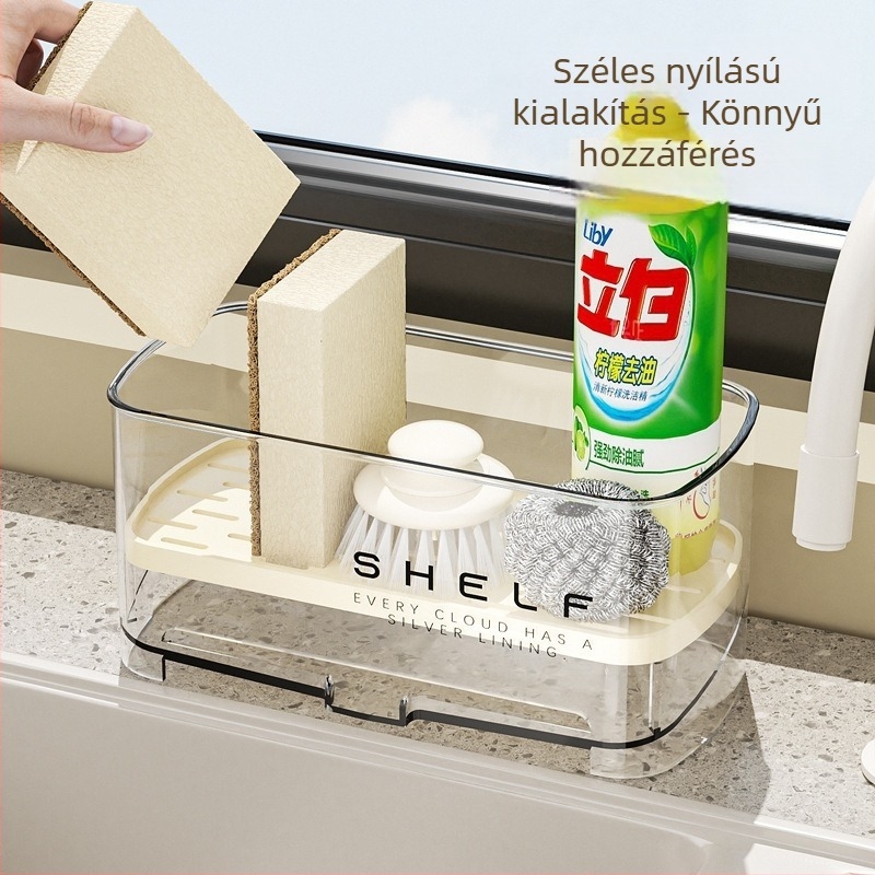 Konyhai falra szerelt szivacs tartó – ABS műanyag, leeresztő polc, multifunkcionális mosogató szervező