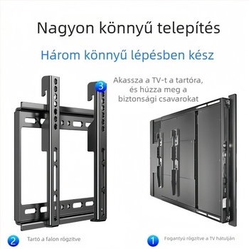 TV-fali tartó 26–65 hüvelykig, ultra vékony, hidegen hengerelt acélból, modell T50, súly 1000 g