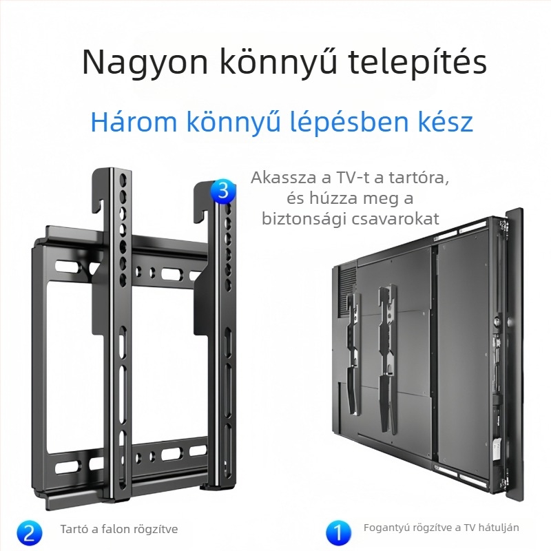 TV-fali tartó 26–65 hüvelykig, ultra vékony, hidegen hengerelt acélból, modell T50, súly 1000 g