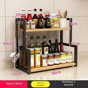 Két szintes konyhai tárolóállvány, falra szerelhető, szénacélból készült