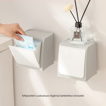 Japán stílusú falra rögzíthető higiéniai betét tároló doboz (anyag PP, 100% új műanyag, tömege 346,7 g)