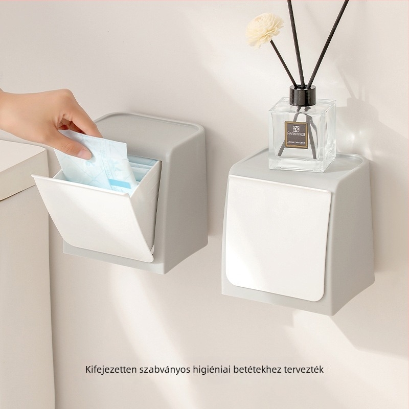 Japán stílusú falra rögzíthető higiéniai betét tároló doboz (anyag PP, 100% új műanyag, tömege 346,7 g)