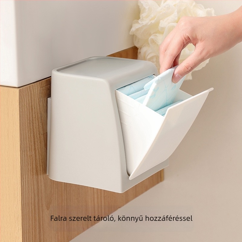 Japán stílusú falra rögzíthető higiéniai betét tároló doboz (anyag PP, 100% új műanyag, tömege 346,7 g)