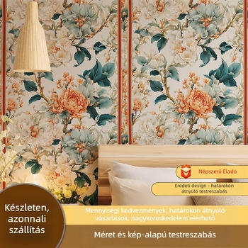 Öntapadós falikárpit, virágos minta, PVC anyag, szennyeződésálló, könnyű luxus stílus