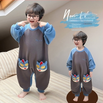 Gyerekeknek egyrészes pizsama alvózsák téli velúr anyaggal, uniszex, koreai stílus, 3–8 éveseknek