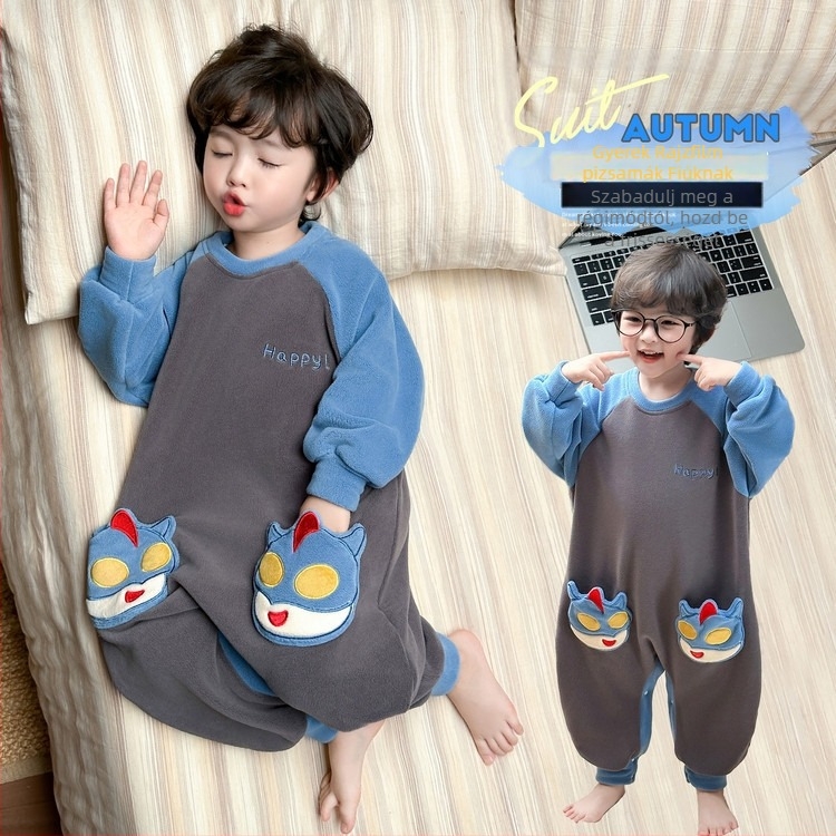 Gyerekeknek egyrészes pizsama alvózsák téli velúr anyaggal, uniszex, koreai stílus, 3–8 éveseknek