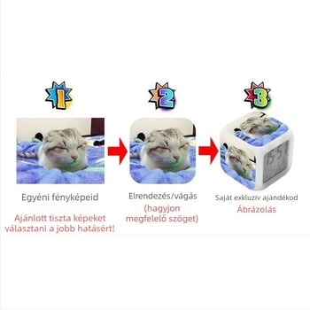 Ébresztőóra LED kijelzővel, éjszakai fény, 24 órás kijelzés, testreszabható képekkel