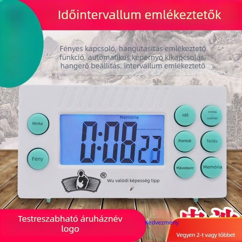 Lábmasszázs visszaszámláló időzítő LCD kijelzővel, riasztással, akkumulátorról működik, műanyag ház