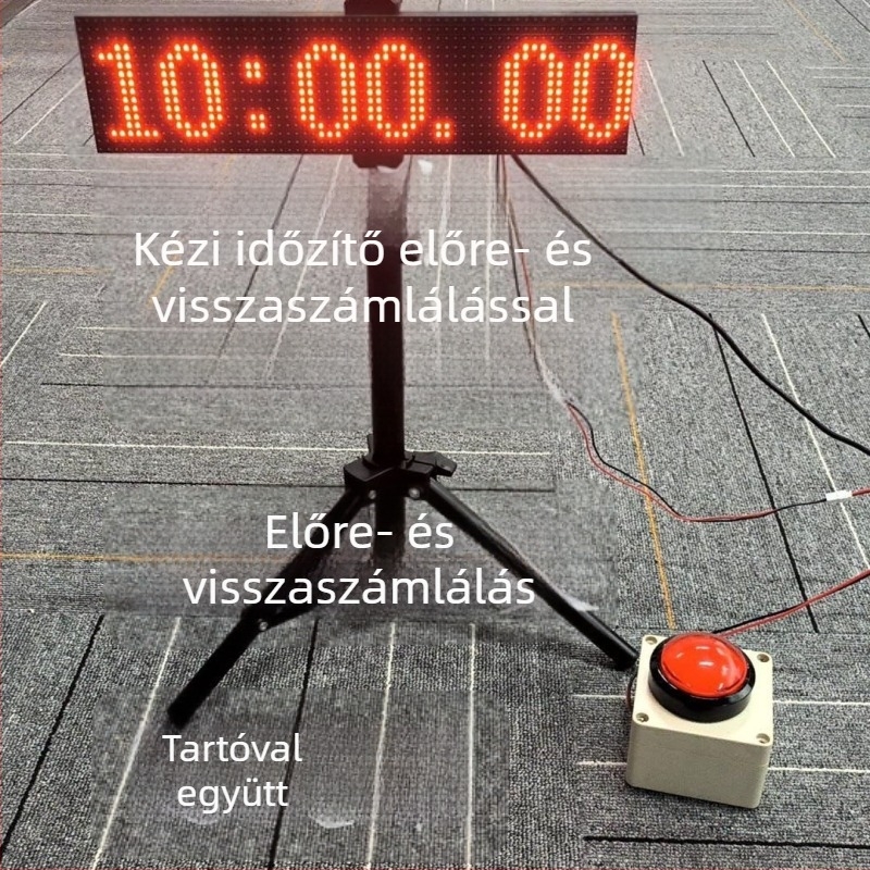 Kézben tartható visszaszámláló időmérő nyomógombos működéssel és LED nagy kijelzővel; mechanikus működés; ABS ház; kerek dizájn