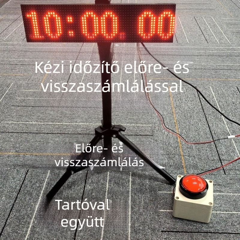 Kézben tartható visszaszámláló időmérő nyomógombos működéssel és LED nagy kijelzővel; mechanikus működés; ABS ház; kerek dizájn