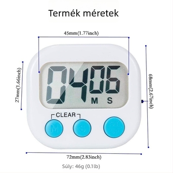 Elektronikus időmérő edzéshez és szépségápoláshoz kapcsolóval, LED-kijelző, műanyag ház, elemmel működik, kronográf