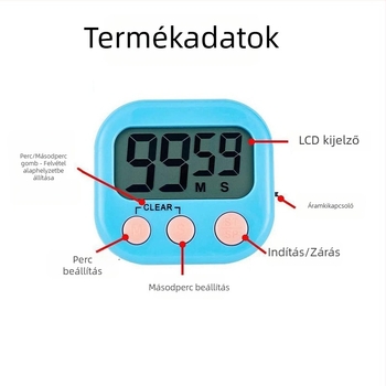 Elektronikus időmérő edzéshez és szépségápoláshoz kapcsolóval, LED-kijelző, műanyag ház, elemmel működik, kronográf