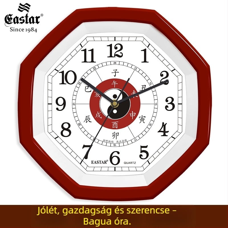 Tai Chi Bagua falióra, nyolcszögletű falióra kínai stílusú kvarc mechanizmus, csendes járású másodpercmutató, műanyag ház