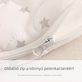 Baba cocoon típusú alvózsák pamut anyagból, belső réteg 95%+ tiszta pamut, töltet poliészter-pamut, fém cipzár, 0–1 éveseknek