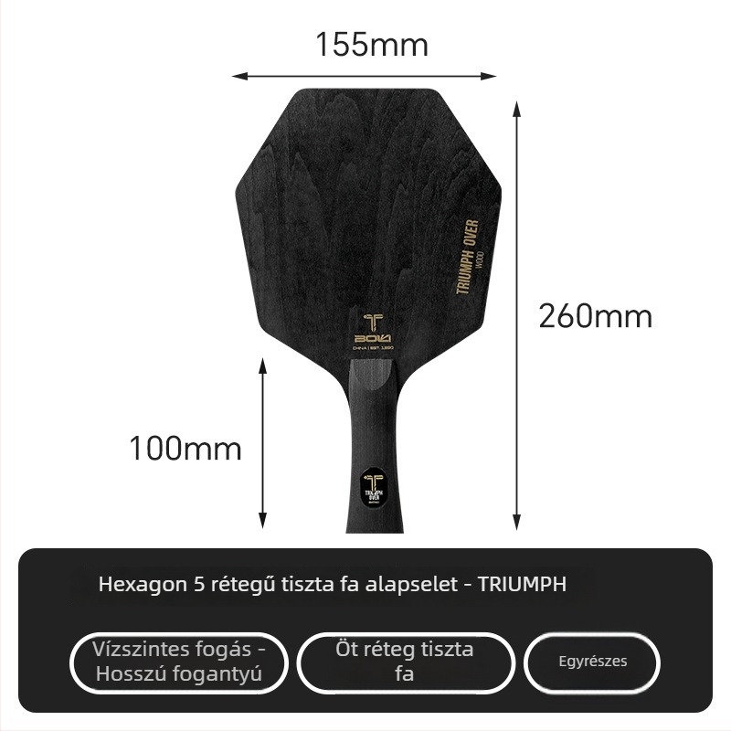 Hexagonális asztalitenisz penge, öt rétegű tiszta fa, Basswood-Pine-Paulownia, nagy mag