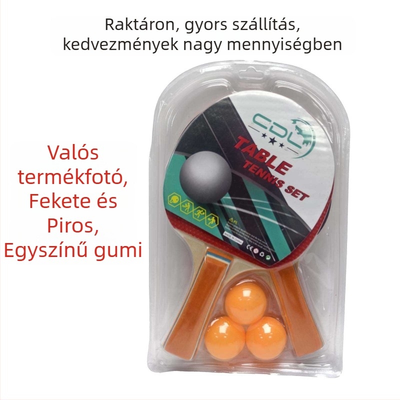 Asztalitenisz szett – 2 ütő és 3 labda, nyárfa penge, kétszínű szivacs gumis, oldalsó ütés