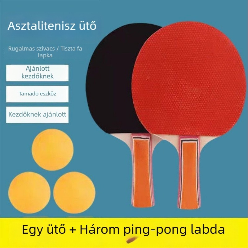 Asztalitenisz ütő készlet – 2 darab, kezdőbarát, gyermekeknek és felnőtteknek, PE penge, hosszú ragasztó gumival, egyenes markolat