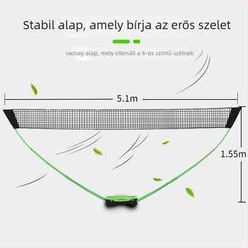 Hordozható PVC-badminton hálóállvány, egyes standard hálóval, kettős oszlopokkal edzésre, könnyű; csomagolási mérete 700x300x140mm; alkalmas badmintonhoz, tenishez és más labdajátékokhoz.