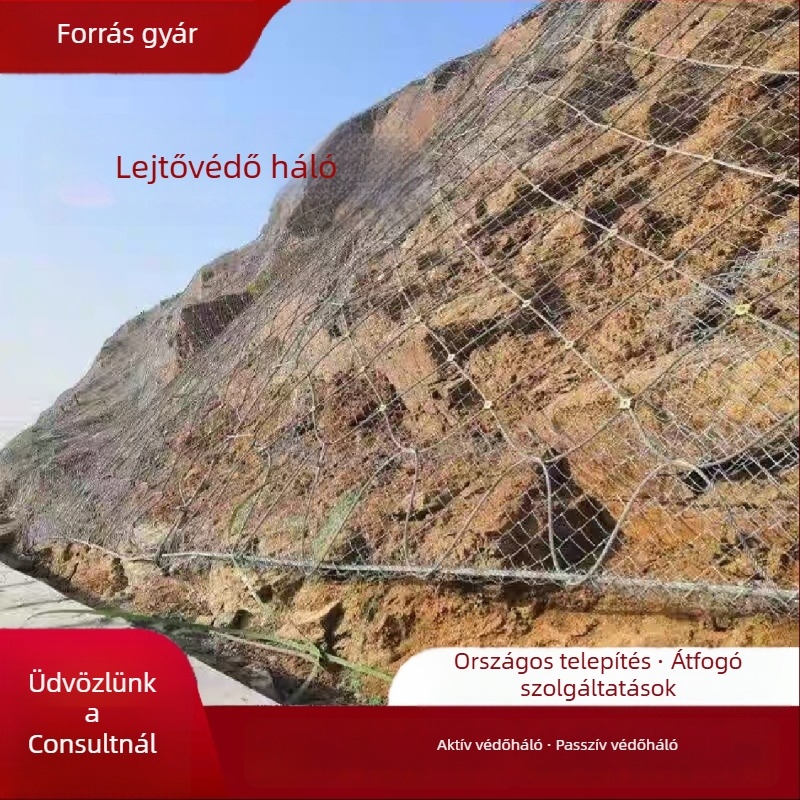 Oldalvédő háló lejtőkhez – gyémánt alakú rács, forróhorganyzott, Yinyi márka, hegyi kőomlás elleni védelem