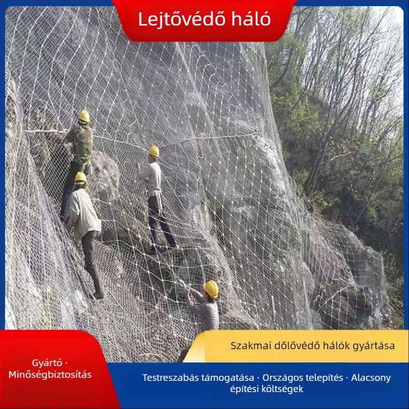 Oldalvédő háló lejtőkhez – gyémánt alakú rács, forróhorganyzott, Yinyi márka, hegyi kőomlás elleni védelem