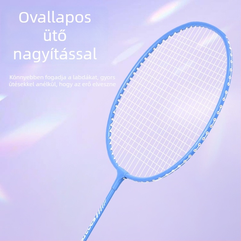 Felnőtteknek szánt tollaslabdaütő készlet – kettős ütő, vasötvözet váz, nylon húrok, 95–100 g tömeg, oldalsó ütés