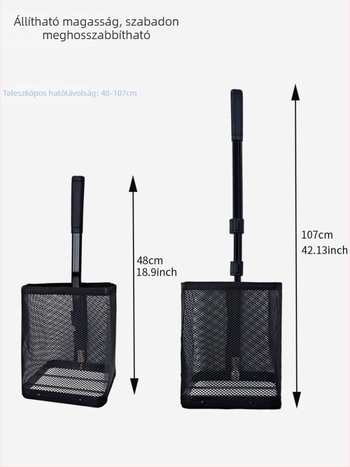 Teniszlabda gyűjtő, hordozható teleszkópos kivitel, állítható szög, levehető