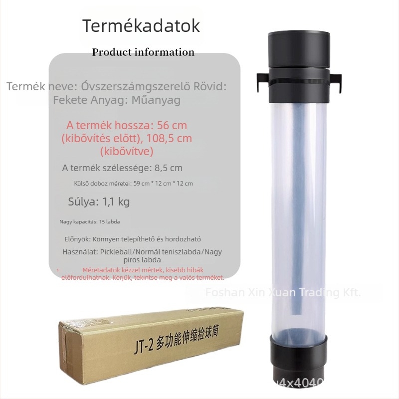 Kinyúló teniszgolyó-gyűjtő, műanyag felépítés, teniszhez, hordozható
