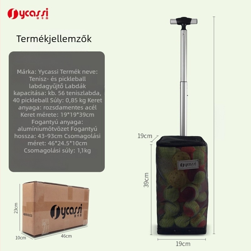 Labdavadász pickleball és tenishez, nagy kapacitású, lefelé nyomó kialakítással és tároló táskával