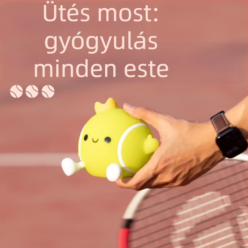Teniszütő alakú éjjeli lámpa USB töltéssel, szilikon lámpabura, beépített akkumulátor, feszültség ≤ 36 V, FCC tanúsítvány
