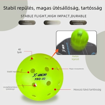 X-ace Pickleball Labda – kültéri használatra, 40-nyílású, PE anyag, súly 26 g±2 g, professzionális versenylabda