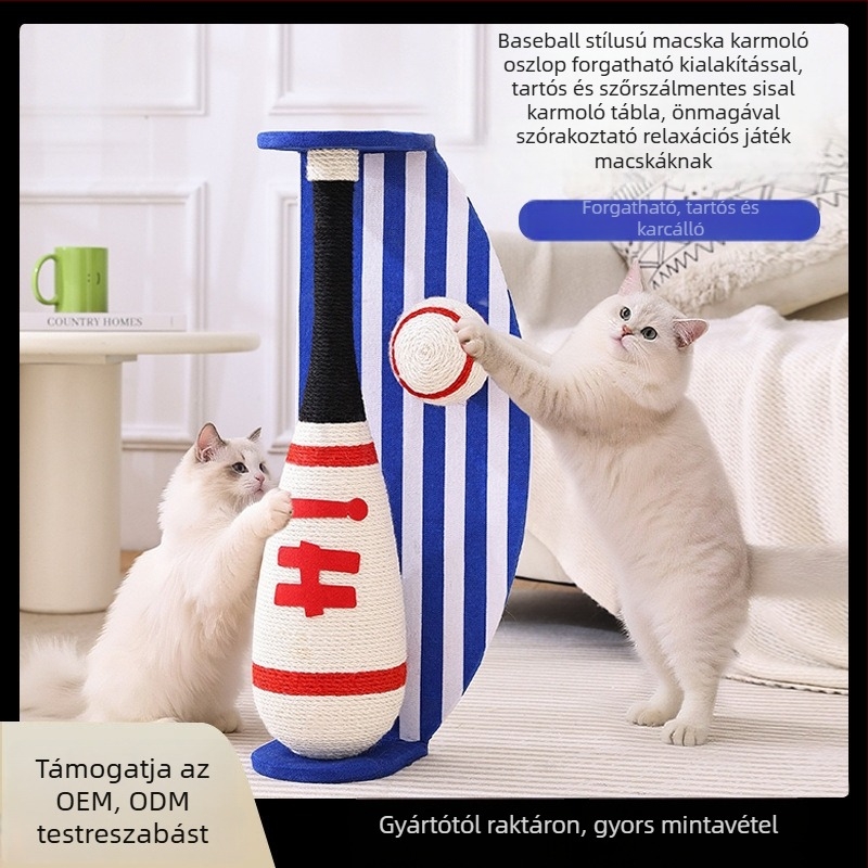 Baseball-stílusú macska karmoló oszlop forgatható kialakítással, tartós, szálképződés nélküli sisálból készült karmoló panel és sűrűség lemez, japán stílus