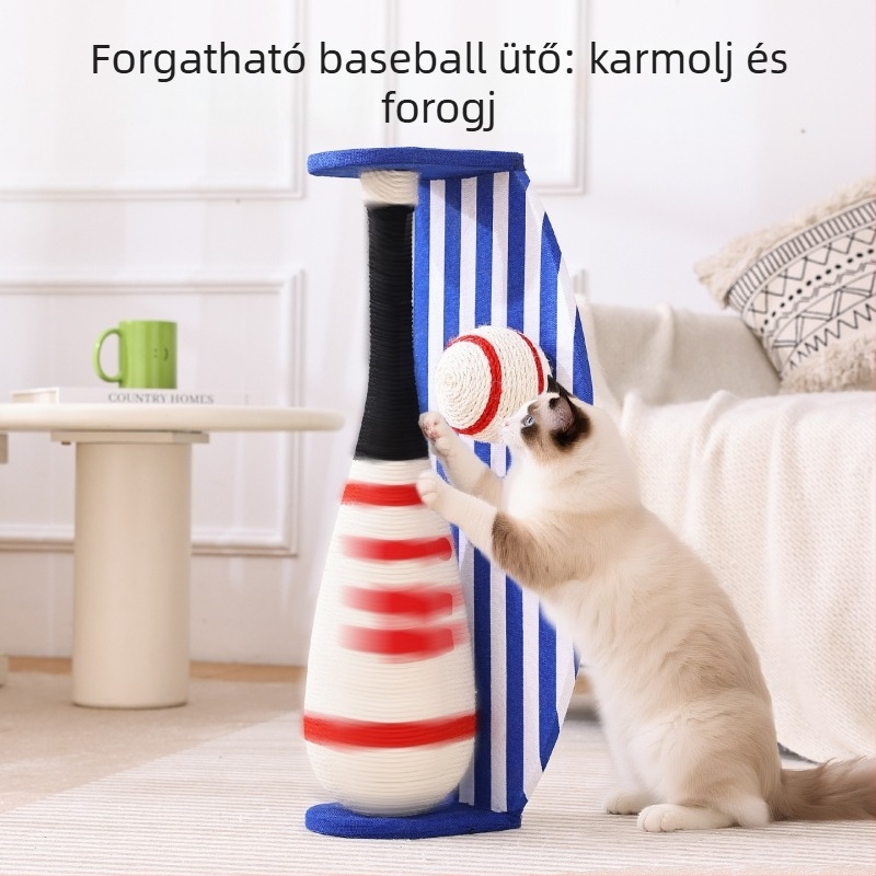 Baseball-stílusú macska karmoló oszlop forgatható kialakítással, tartós, szálképződés nélküli sisálból készült karmoló panel és sűrűség lemez, japán stílus