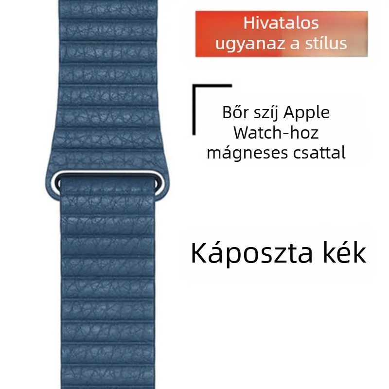 Apple Watch Series 8-hoz készült bőrszíj mágneses zárással – valódi bőr, állítható interfészméret, 25 g