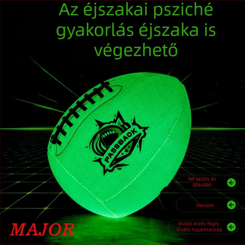 Kvaterback-edzéshez dobólabda - világító PU bőrből készült passback labda, fél rögbi, kültéri (Anyag: PU; Varrás: gépi varrás; Típus: fél rögbi; Funkció: világító)