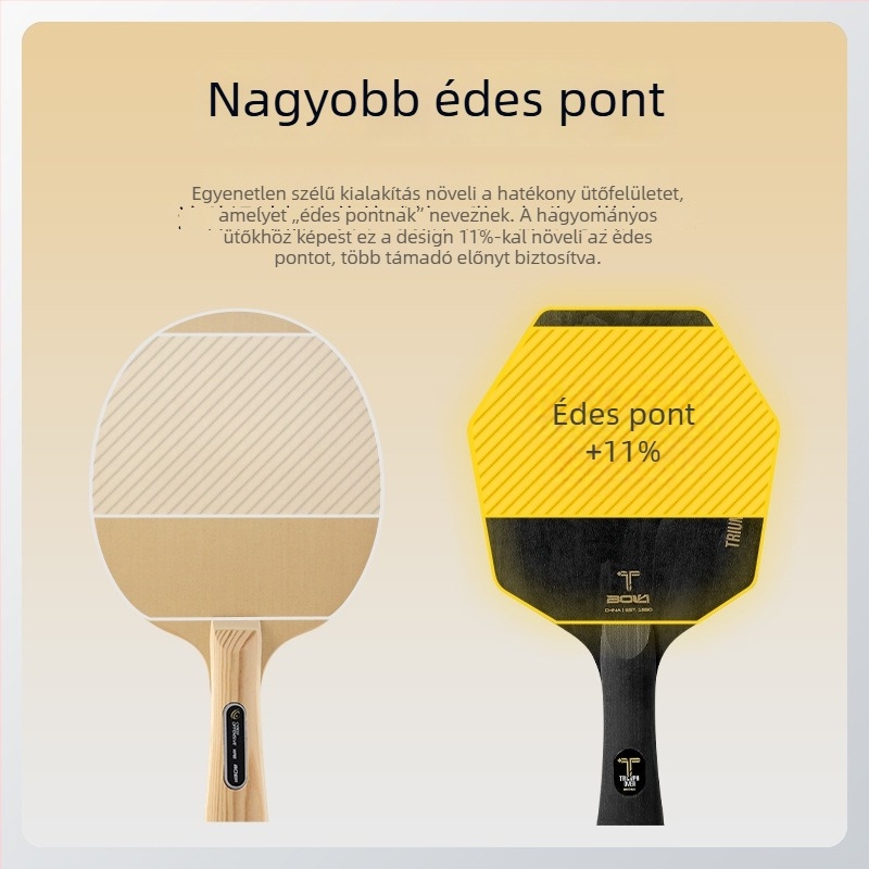 Hexagonális asztalitenisz penge, öt rétegű szilárdfa (Basswood, Pine, Paulownia), oldalsó ütés, egyenes horizontális ütés, márka Boli