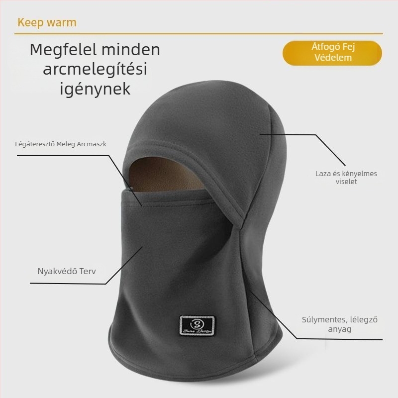 Kerékpáros maszk téli melegséggel, megerősített arcvédő, nyakkendő, szél elleni fülvédő (poliészter)
