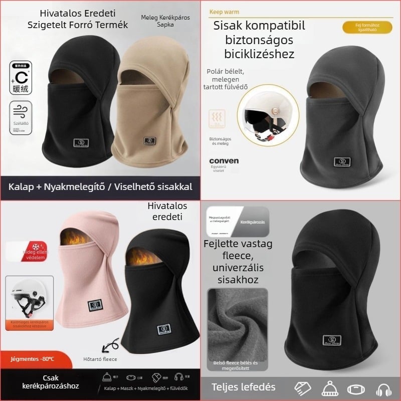 Kerékpáros maszk téli melegséggel, megerősített arcvédő, nyakkendő, szél elleni fülvédő (poliészter)