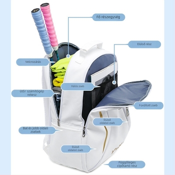 Badminton/tenisz hátizsák felnőtteknek – 3 ütő kapacitás, PU vízálló anyag, Ywyat logó