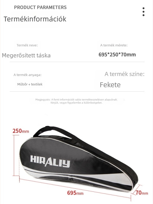 Spelt tollaslabda/teniszütő táska – Nagy kapacitású válltáska 3–6 ütőnek, Oxford anyag, vízálló, logó nyomtatva, uniszex